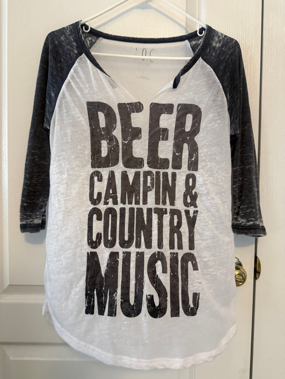 Graphic Raglan Tee - White Body with Charcoal Raglan Sleeves